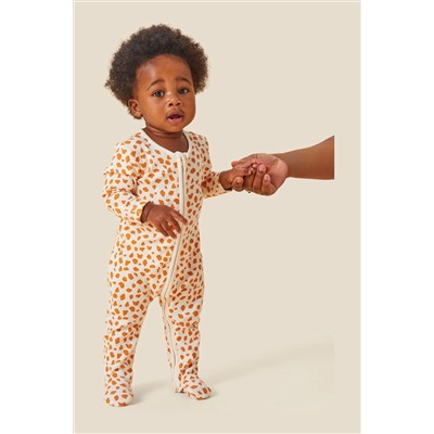 MORI Organic Cotton & Bamboo Giraffe Spot Zip Up Cream Sleepsuit