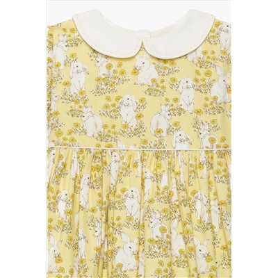 Trotters London Yellow Cotton Bunny Dress