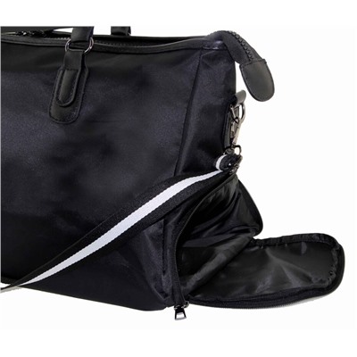 Сумка LEMOOR спортивная, дорожная, черная с белым, в руку через на плечо, ткань плащевая Оксфорд, карман для обуви, STR-1502