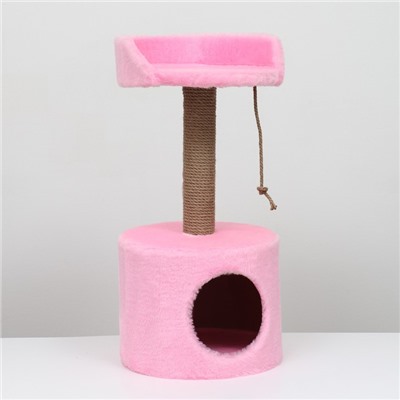 Дом для кошек с когтеточкой, с лежаком, круглый, 35 х 35 х 70 см, розовый