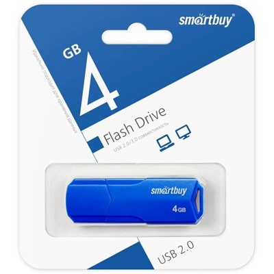 Флешка Smartbuy 4GBCLU-BU, 4 Гб, USB2.0, чт до 25 Мб/с, зап до 15 Мб/с, голубая