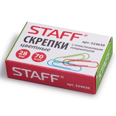 Скрепки цветные STAFF, 28 мм, 70 шт