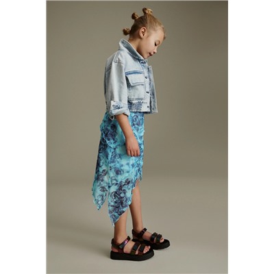 Multi Blue Floral Printed Asymmetric Skirt (3-16yrs)