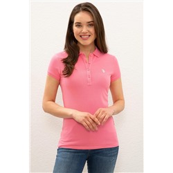 Женская розовая базовая футболка с воротником-поло Неожиданная скидка в корзине