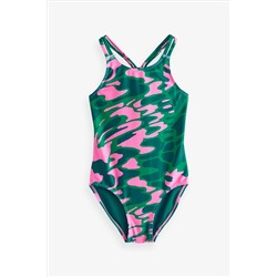 Green/Pink Sports Swimsuit (3-16yrs)