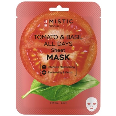 MISTIC TOMATO & BASIL ALL DAYS Sheet MASK Тканевая маска для лица с экстрактами томата и базилика 24мл