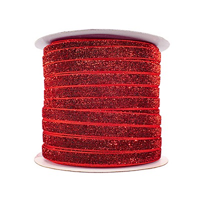 Лента бархатная голографическая 10 мм (красный) 16