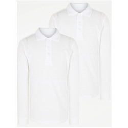 Набор из 2 белых школьных рубашек-поло с длинными рукавами для мальчиков
