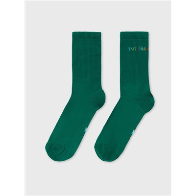 Носки мужские зеленые с рисунком в виде надписи "Тутэйшы"