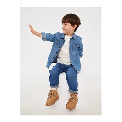 LCW baby Базовая джинсовая рубашка с длинными рукавами для мальчика W37174Z1 - 311
