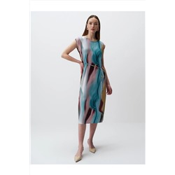 Плиссированное платье миди без рукавов смешанного цвета с узором