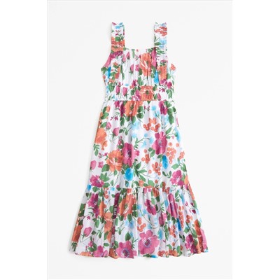 Floral Frill Sleeve Tiered Maxi Dress