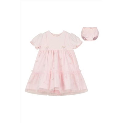 Emile et Rose Pink Dress, overlaid rosebud, emb tulle & Pants