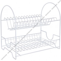 Сушка д/посуды 2-х яр на 14 тар.(38х24см h35см) окраш.белый,пласт.поддон ЛЮКС