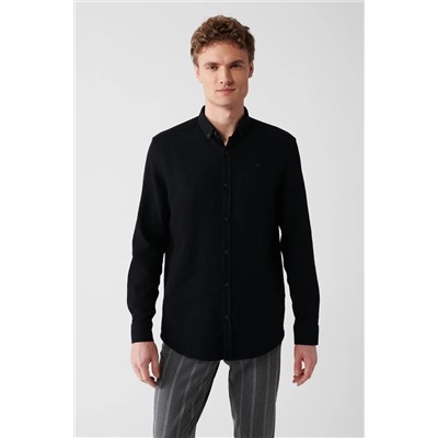 Черная рубашка, 100 % хлопок, воротник на пуговицах, карман, стандартная посадка
