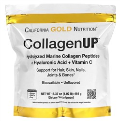 California Gold Nutrition, CollagenUP, гидролизованные пептиды морского коллагена с гиалуроновой кислотой и витаминомC, с нейтральным вкусом, 464г (16,37унции)