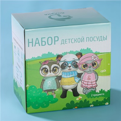 Набор детской посуды из керамики Доляна «Совенок», 2 предмета: кружка 230 мл, миска 400 мл, цвет белый