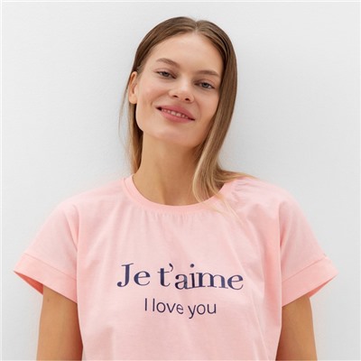 Комплект домашний женский (футболка/брюки) "I love you", цвет розовый/сиреневый, размер 44