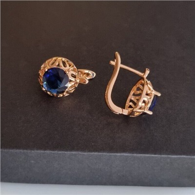 Серьги ювелирная бижутерия коллекция "Дубай" позолота, цвет камня: синий, 06400, арт.001.476