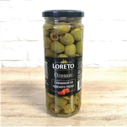 Оливки зеленые с начинкой из красного перца Loreto 450 гр (Испания)