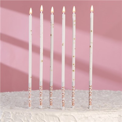 Набор свечей в торт, 6 штук "Исполнение желаний", 16,5 см, белый  с золотом
