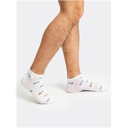 Носки мужские короткие белые с рисунком в виде креветок