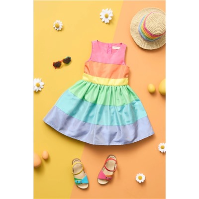 Little Bird by Jools Oliver Colourful Pastel Striped Occasion Dress with Bow