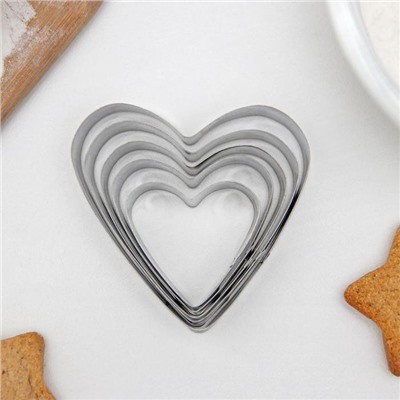 Набор форм для вырезания печенья Доляна «Сердечко», 5 шт, 7,5×7,4 см, цвет серебряный