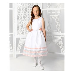 Белое платье для девочки с персиковыми лентами 83753-ДН19