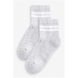 Grey 2 Pack Cotton Rich Cushioned Footbed Ribbed Low Cropped Ankle Socks