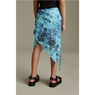 Multi Blue Floral Printed Asymmetric Skirt (3-16yrs)