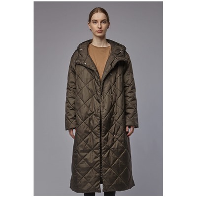 Женское стеганое пальто с поясом и капюшоном Plaxa RA10531, цвет коричневый