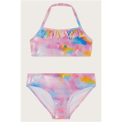 Monsoon Pink Shimmery Ruffle Bikini Set