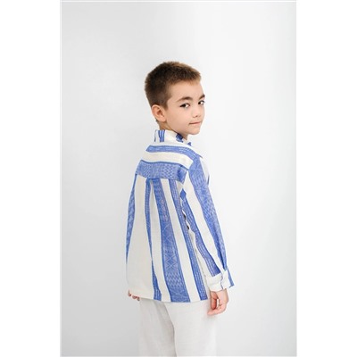 Этническая синяя - белая полосатая детская рубашка из ткани шиле fec36
