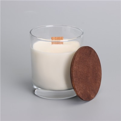 Свеча из соевого воска в стакане с деревянным фитилем и крышкой "Французская ваниль", 110 гр