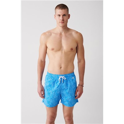 Синий купальник, шорты для плавания, быстросохнущие шорты с цветочным принтом, стандартный размер, удобная посадка, со специальной сумкой для переноски