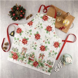 Фартук новогодний "Этель" Christmas red flowers 60х70см, 100% хл, саржа 190 гр/м2