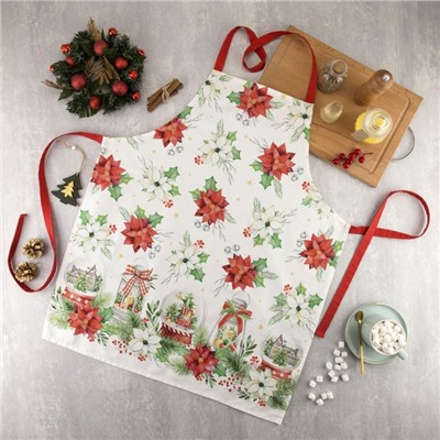 Фартук новогодний "Этель" Christmas red flowers 60х70см, 100% хл, саржа 190 гр/м2