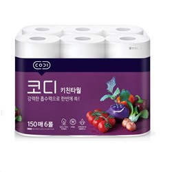 SSANGYONG КОМПАКТНЫЕ кухонные салфетки "Codi Kitchen Towel" (двухслойные, плотные, тиснёные) 150 листов х 6 рулонов / 6