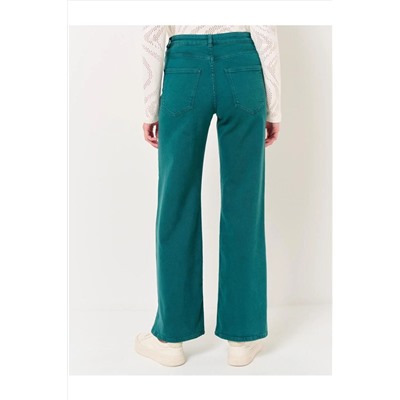Темно-зеленые широкие джинсовые брюки с высокой талией