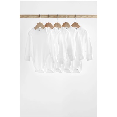 White Baby 5 Pack Hip Dysplasia Long Sleeve Bodysuits