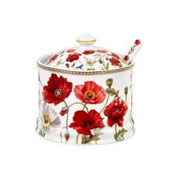 Сахарница 250 мл 9*9*10 см "Маки" + ложка, NEW BONE CHINA