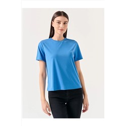Базовая трикотажная футболка электрического синего цвета с круглым вырезом и короткими рукавами 23STIZIANO