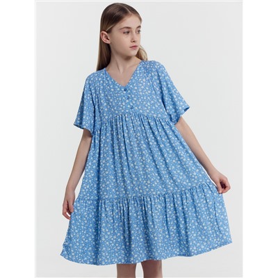 Платье для девочек голубое с цветами