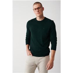 Зеленый трикотажный свитер с круглым вырезом без катышков, стандартная посадка