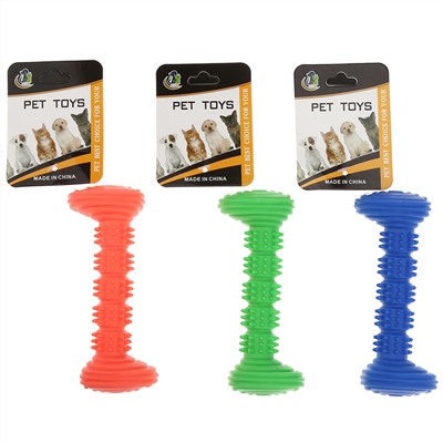 "Пэт тойс (Pet toys)" Игрушка для собаки "Палка с шипами" 13х5см h4,2см, для чистки зубов/для ухода за полостью рта, резиновая, на картоне, цвета в ассортименте: синий, зеленый, коралловый (Китай)