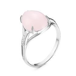 Кольцо из серебра с иск. розовым кварцем и фианитами