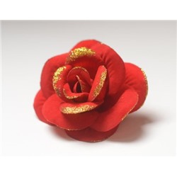 Искусственные цветы, Голова розы бархатная круглая с золотым кантом для ветки, венка красный
