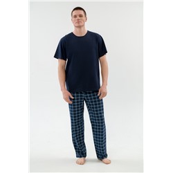 Пижама мужская из футболки с коротким рукавом и брюк из кулирки Генри темно-синий