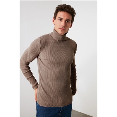 Норковый мужской приталенный вельветовый вязаный свитер с высоким воротником TMNAW20MG0031